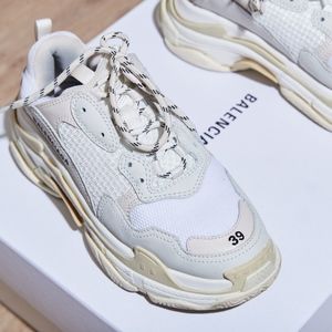BALENCIA Triple S Mesh & Leather Sneakers, White